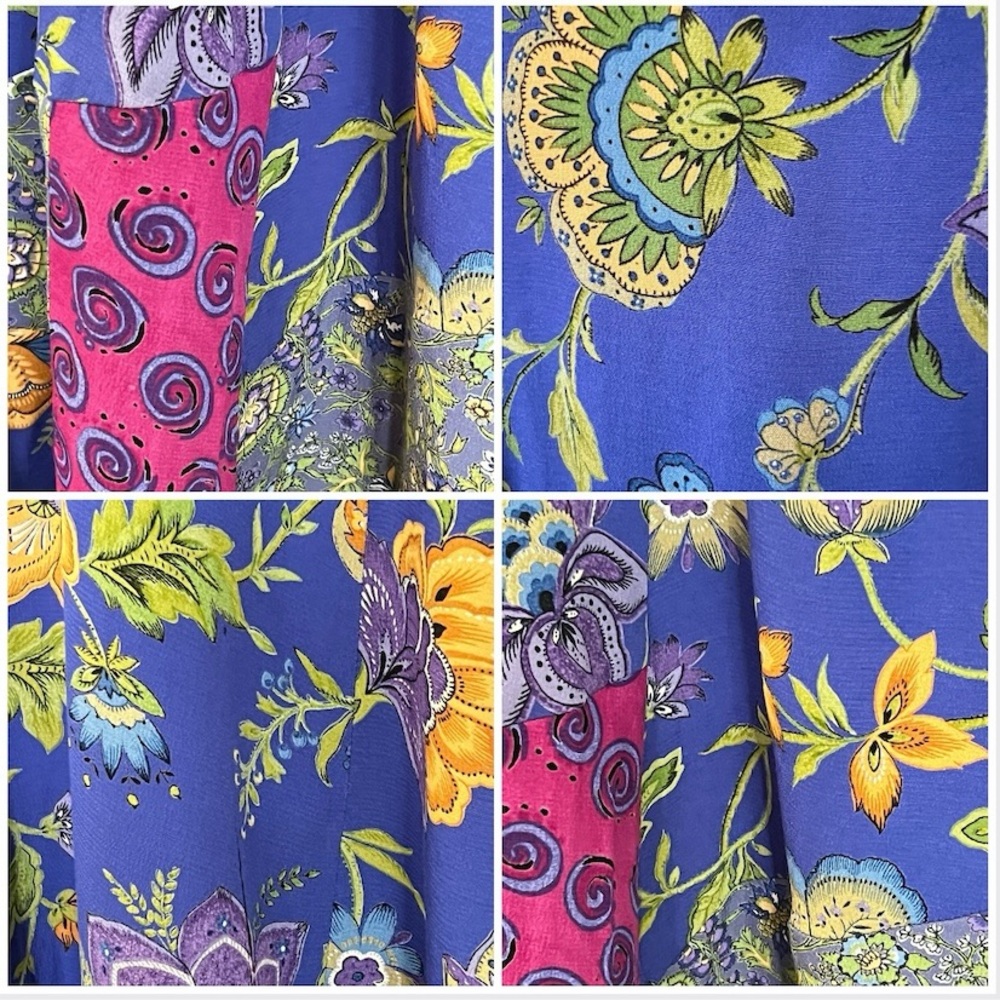 Vintage 90’s Royal Blue Floral + Paisley Patchwork Boho Midi Skirt - Picture 7 of 16